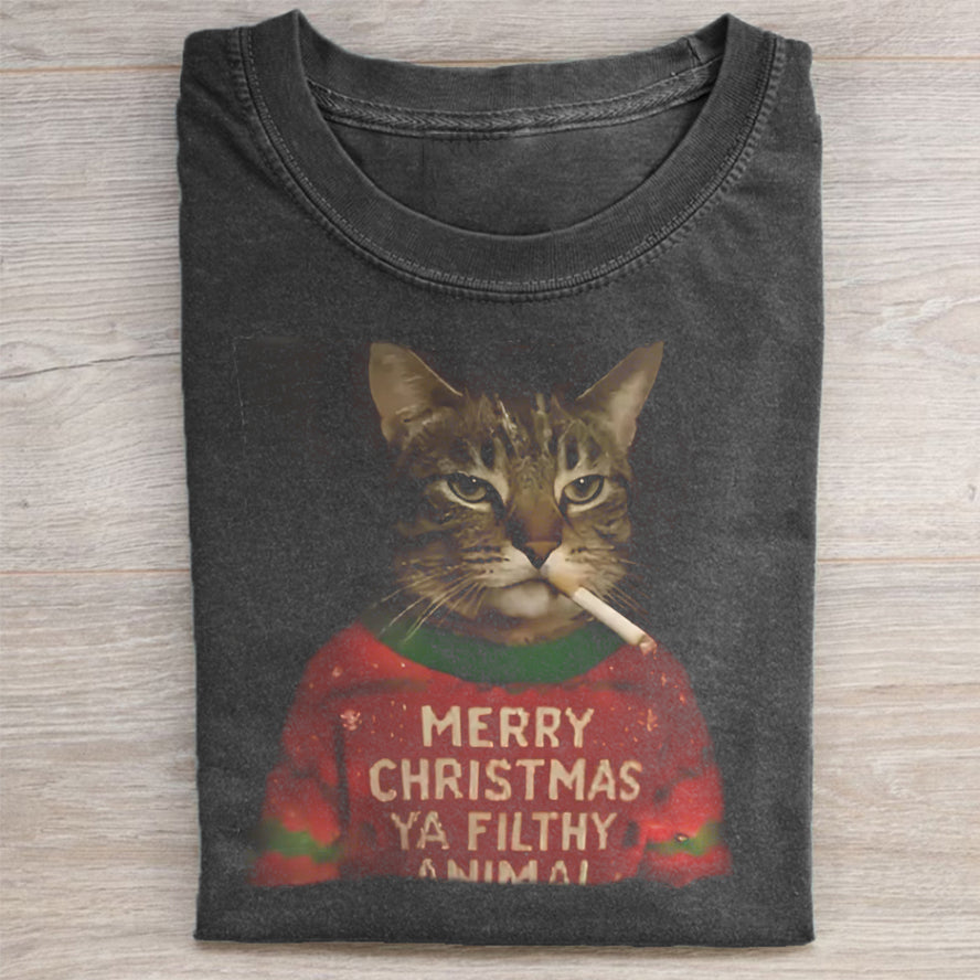 Funny Christmas Smoking Cat T-shirt