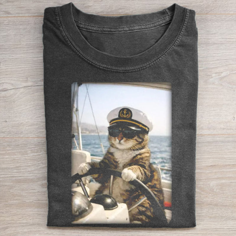 Funny Cats Sailing Graphic T-shirt