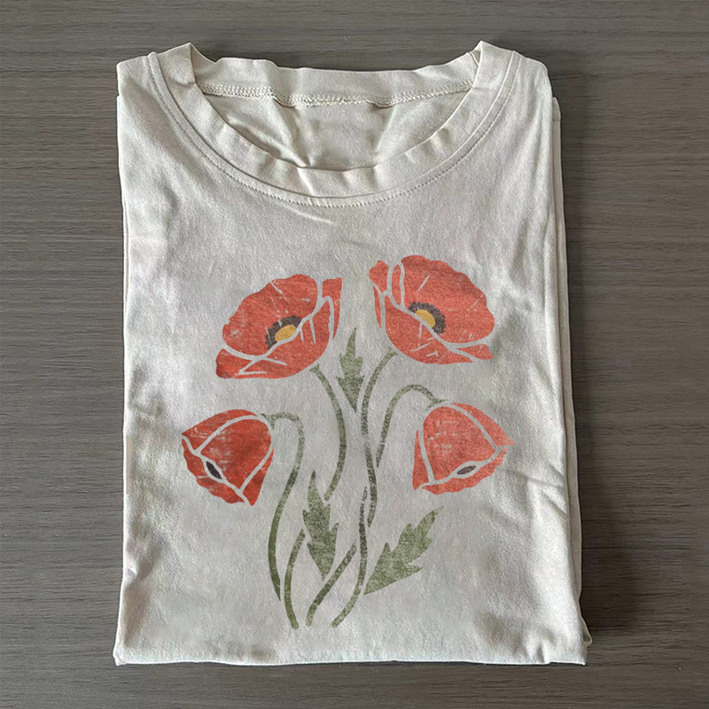 Vintage Poppy Flower Graphic T-shirt