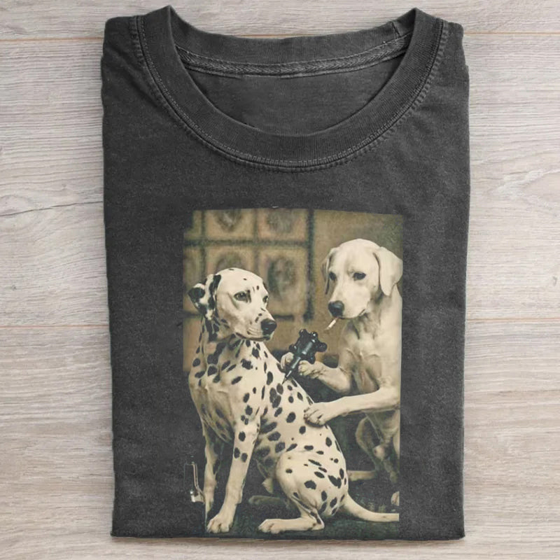 Retro Dalmatian Dog Tattoo Artist Funny T-shirt
