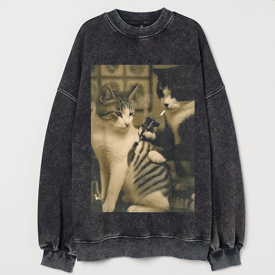 Retro Cat Tattoo Meme Sweatshirt