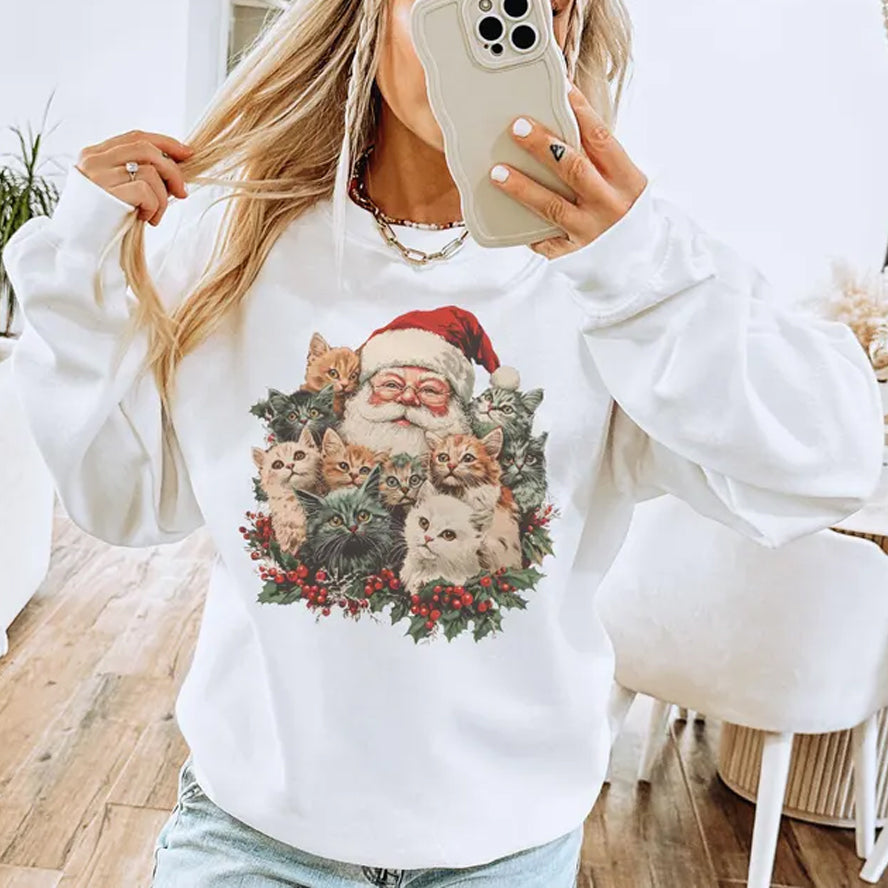 Retro Santa Claus & Kittens Christmas Sweatshirt