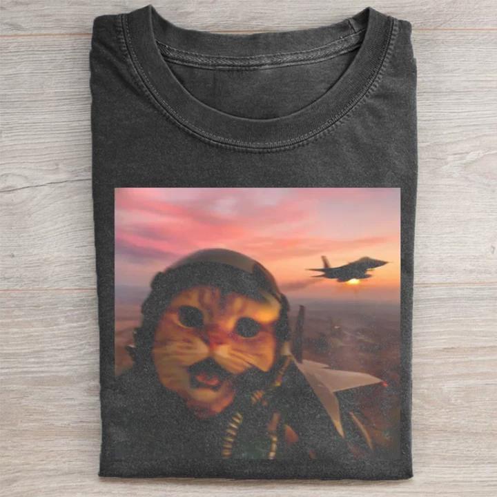 Funny Fighter Pilot Cat T-shirt