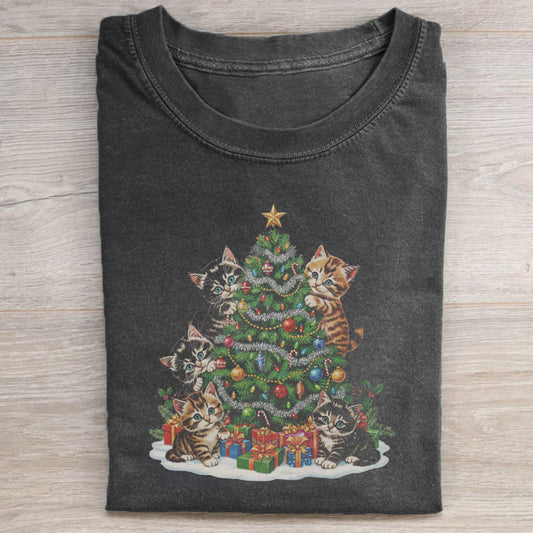 90's Cat Christmas Tree T-shirt