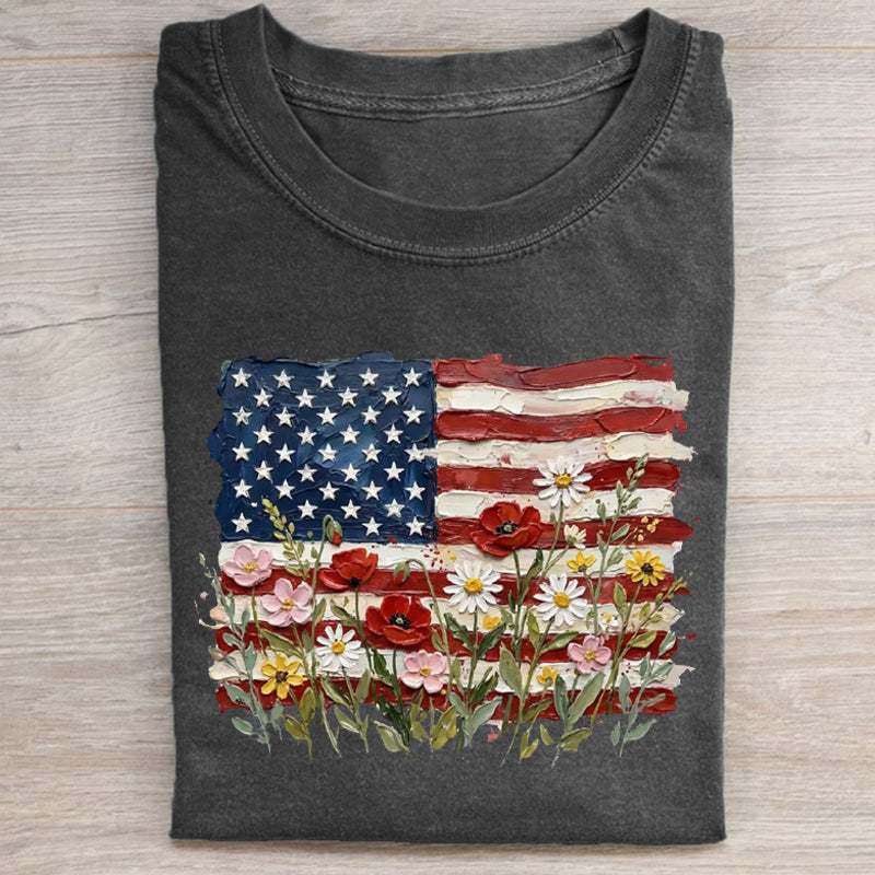 Floral American Flag T-shirt