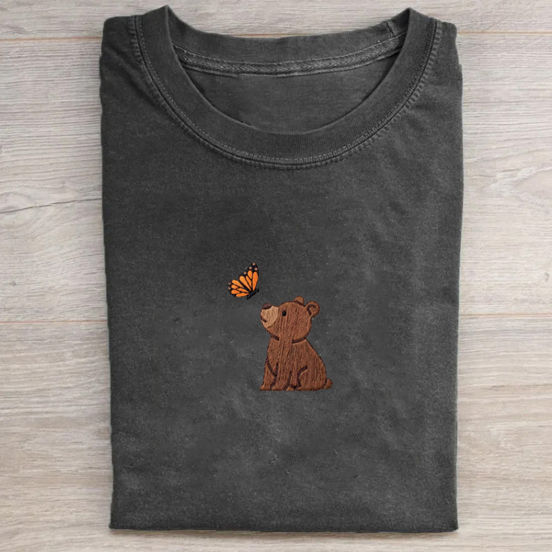Bear Butterfly Embroidered T-shirt