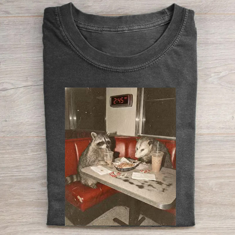 Funny Opossum Raccoon Drinking Iced Coffee T-shirt