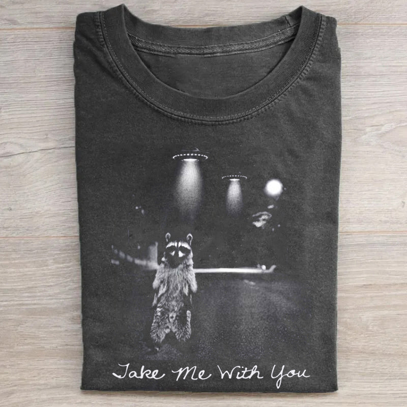 Funny Raccoon UFO T-shirt