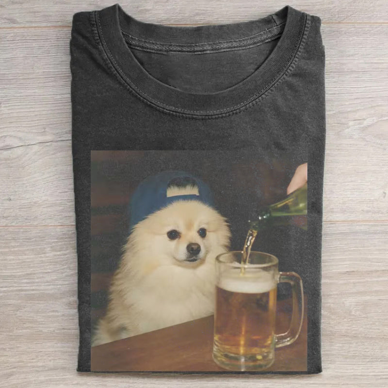 Funny Pomeranian Drinking Beer T-shirt