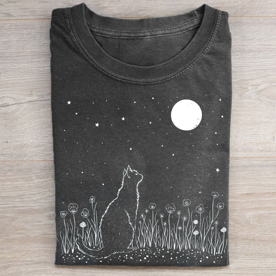 Floral Mandala Moon Cat T-shirt