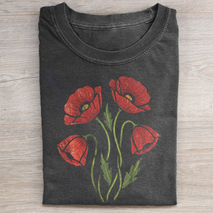 Vintage Poppy Flower Graphic T-shirt